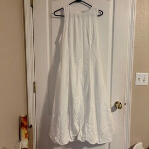 Mango MNG White Bubble Hem Midi Dress Sleeveless Viscose Blend Size 6 Cottage